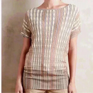 ANTHROPOLOGIE Moth Nessa Pullover Knit Sweater Top, Neutral Tones, Size Medium